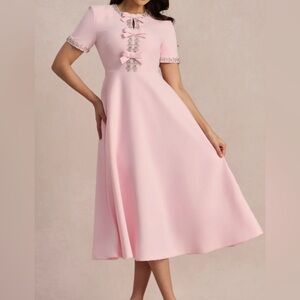 Zoe Bowknot Crystal-embellished Pink  Midi Dress Size XL NWT